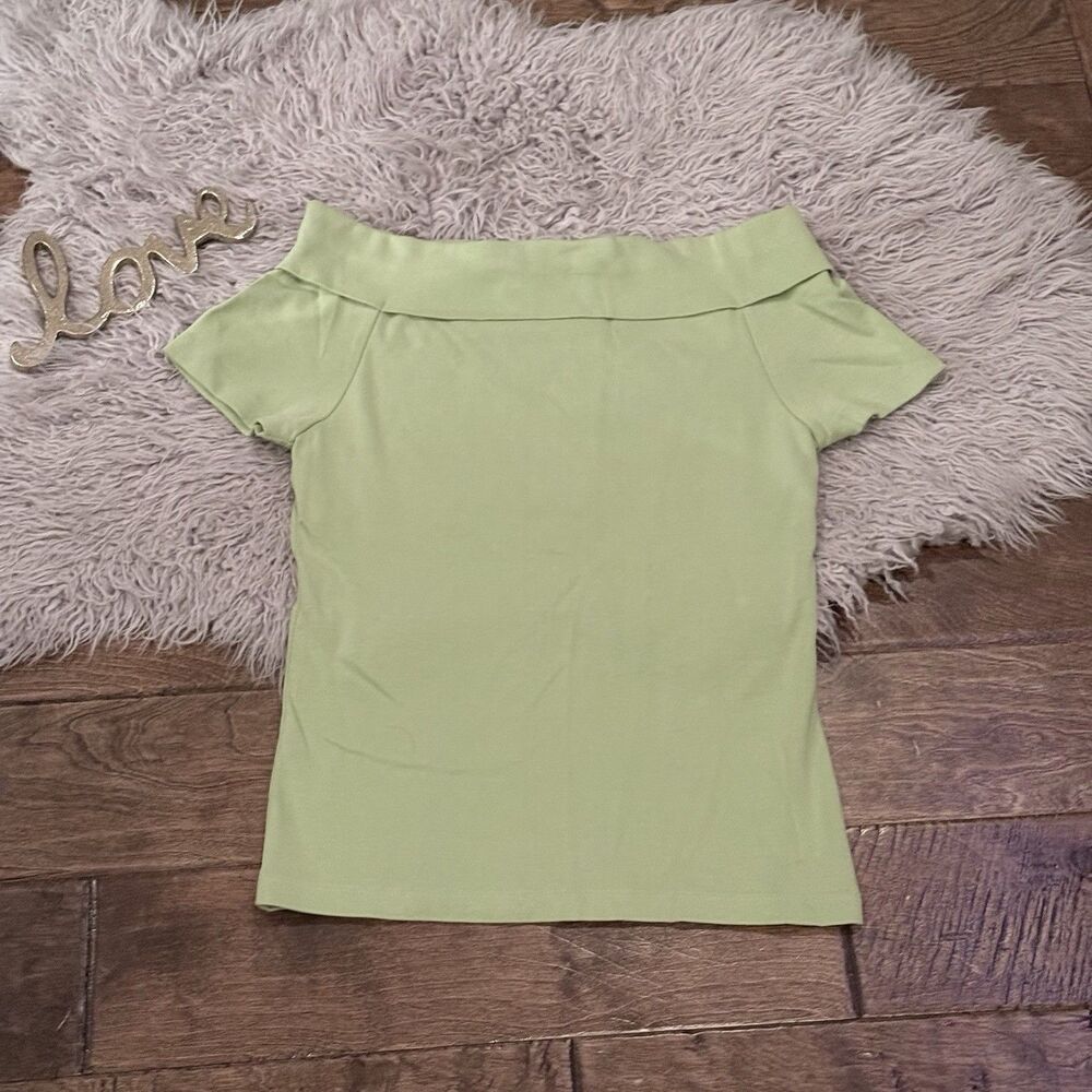 The Limited Off The Shoulder Built In Bra Cotton Top Green Size Medium Y2K NWT
